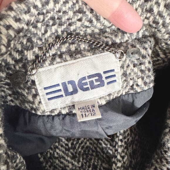 Vintage 80s 90s Deb Black White Wool Herringbone Tweed Jacket Size M/L - Picture 8 of 10